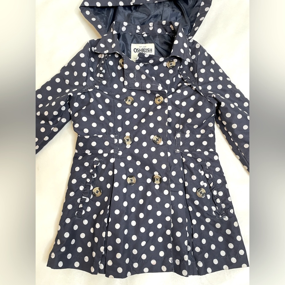 OshKosh Girls Navy and White Polka Dot Light Raincoat size 4t